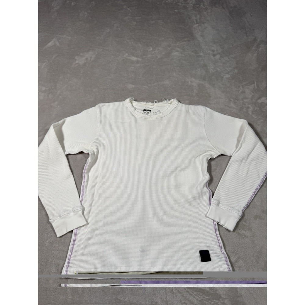 Vintage Stussy Thermal Shirt Longsleeve Womens Small White Distressed